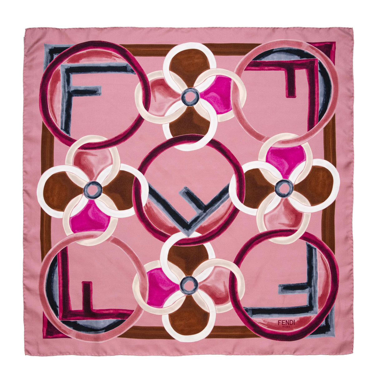 Fendi Pink Silk F Logo Scarf