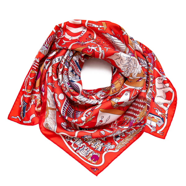Hermes Rouge Creme Violet Silk Exposition Universelle Scarf 90