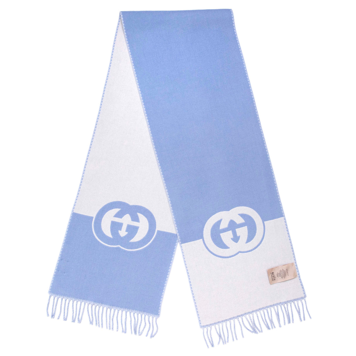 Gucci Blue Ivory Wool Cashmere Interlocking G Scarf Accessories Gucci