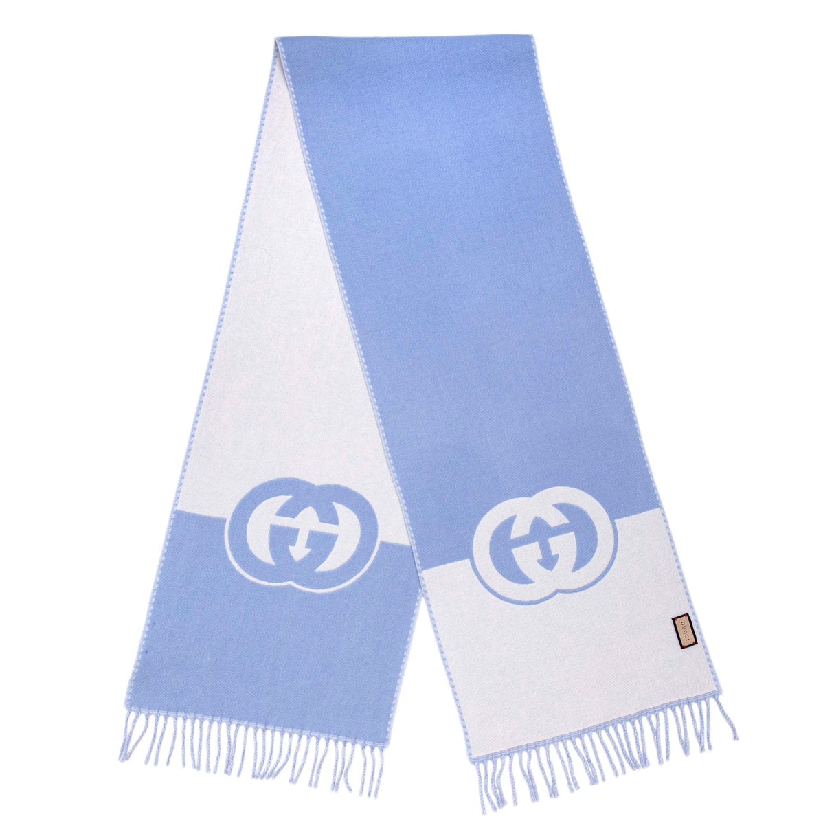 Gucci Blue Ivory Wool Cashmere Interlocking G Scarf Accessories Gucci