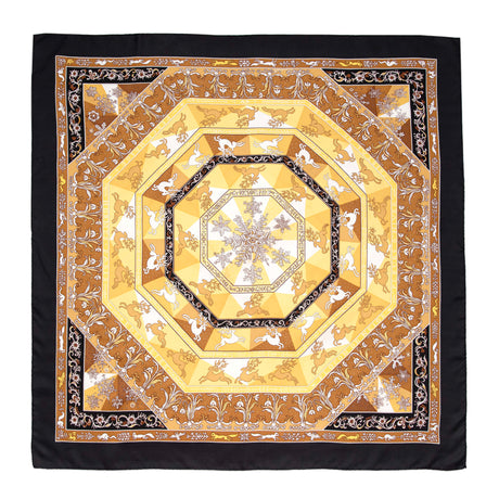 Hermes Noir Jaune Or Silk Fleurs D'Hiver Scarf 90