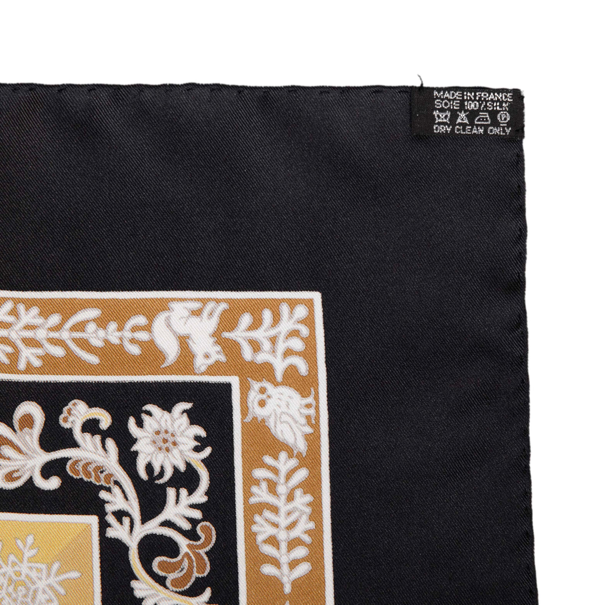 Hermes Noir Jaune Or Silk Fleurs D'Hiver Scarf 90