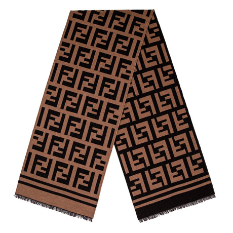 Fendi Brown Wool Silk FF Motif Scarf