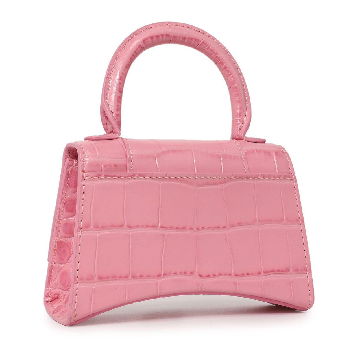 Balenciaga Pink Crocodile Embossed Shiny Calfskin Mini Hourglass Top Handle Bag