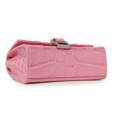 Balenciaga Pink Crocodile Embossed Shiny Calfskin Mini Hourglass Top Handle Bag