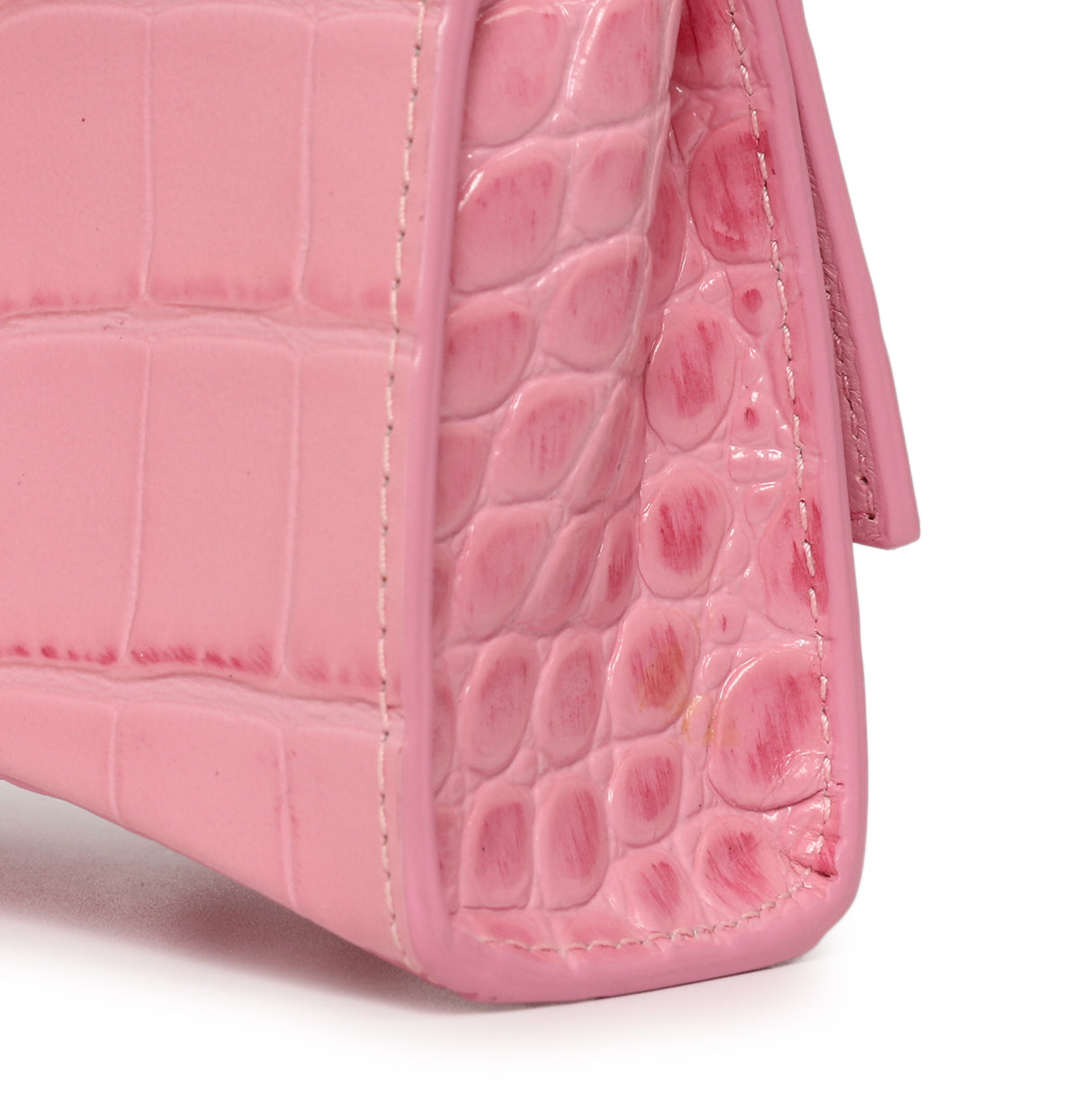 Balenciaga Pink Crocodile Embossed Shiny Calfskin Mini Hourglass Top Handle Bag