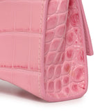 Balenciaga Pink Crocodile Embossed Shiny Calfskin Mini Hourglass Top Handle Bag