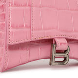 Balenciaga Pink Crocodile Embossed Shiny Calfskin Mini Hourglass Top Handle Bag