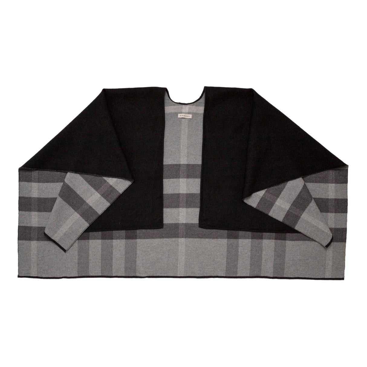 Burberry Black Grey Check Merino Wool Cape Accessories Burberry
