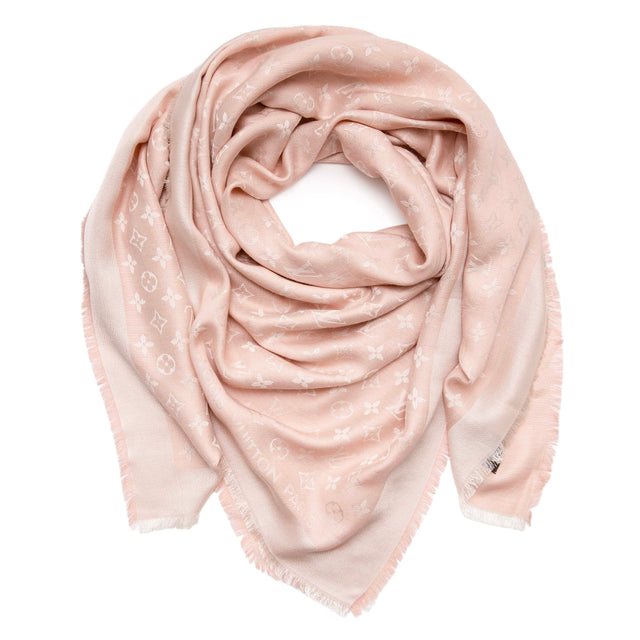 Louis Vuitton Pink Silk Wool Monogram Shawl Accessories Louis Vuitton