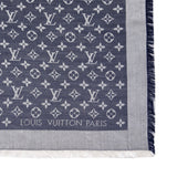 Louis Vuitton Blue Silk Wool Monogram Denim Shawl