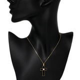 18K Yellow Gold 0.30 Carat Diamond Onyx Cross Pendant