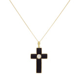 18K Yellow Gold 0.30 Carat Diamond Onyx Cross Pendant