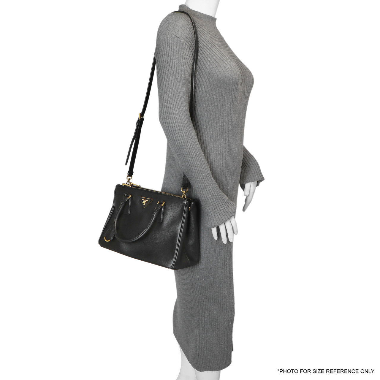 Prada Galleria Double Zip Tote Saffiano Small Nero Black