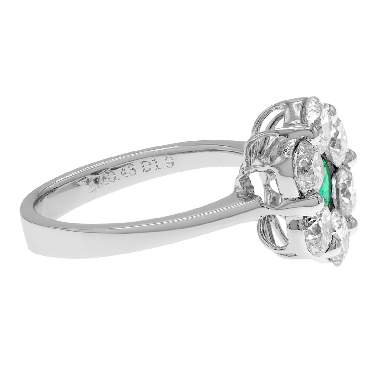 18K White Gold 0.43 Carat Emerald Blossom Diamond Ring