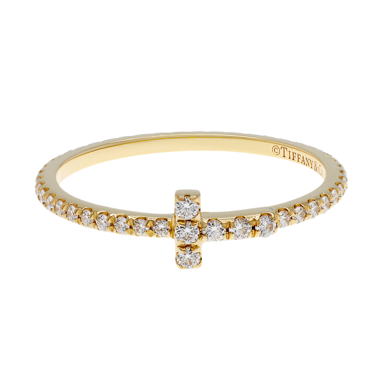 Tiffany & Co. 18K Yellow Gold Diamond T Wire Band Ring Designer Jewellery Modaselle