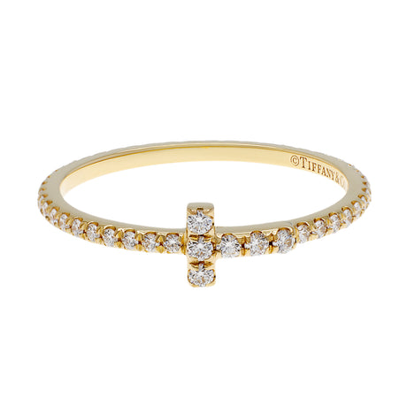 Tiffany & Co. 18K Yellow Gold Diamond T Wire Band Ring Designer Jewellery Modaselle