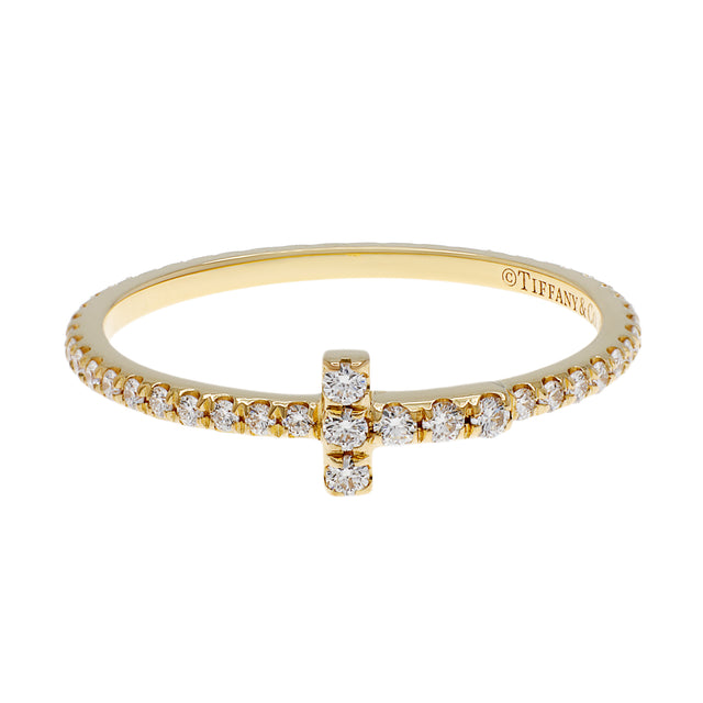 Tiffany & Co. 18K Yellow Gold Diamond T Wire Band Ring Designer Jewellery Modaselle