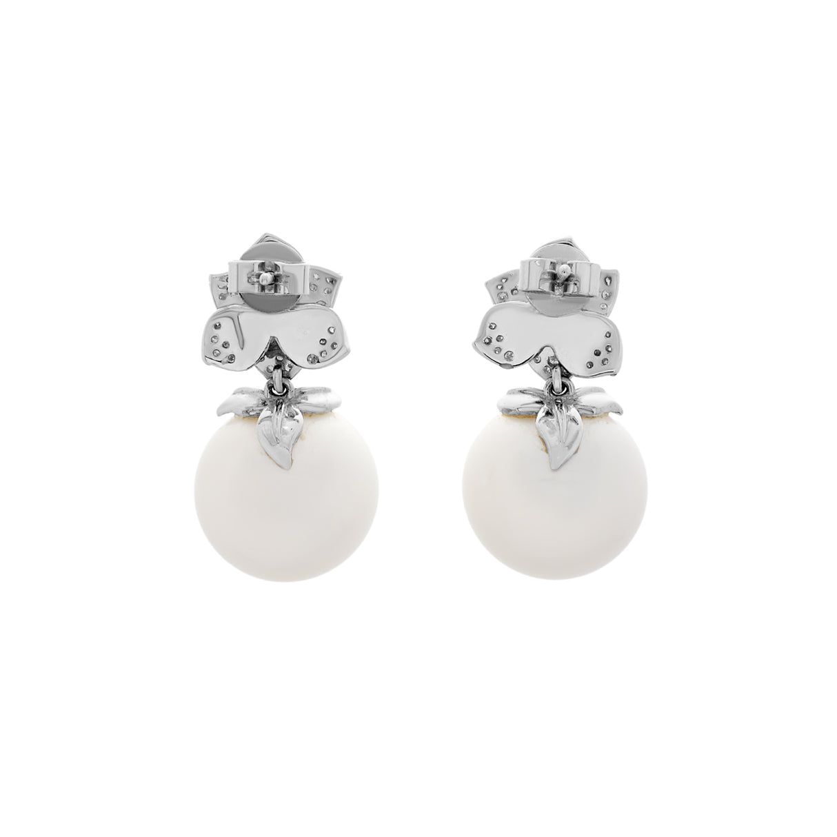 18K White Gold 12.9mm South Sea Pearl Blossom Drop Earrings Fine Jewellery Modaselle