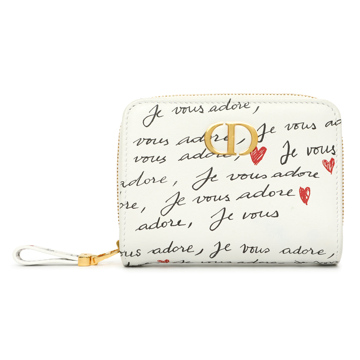 Christian Dior White Calfskin Dioramour Je Vous Adore Caro Scarlet Wallet