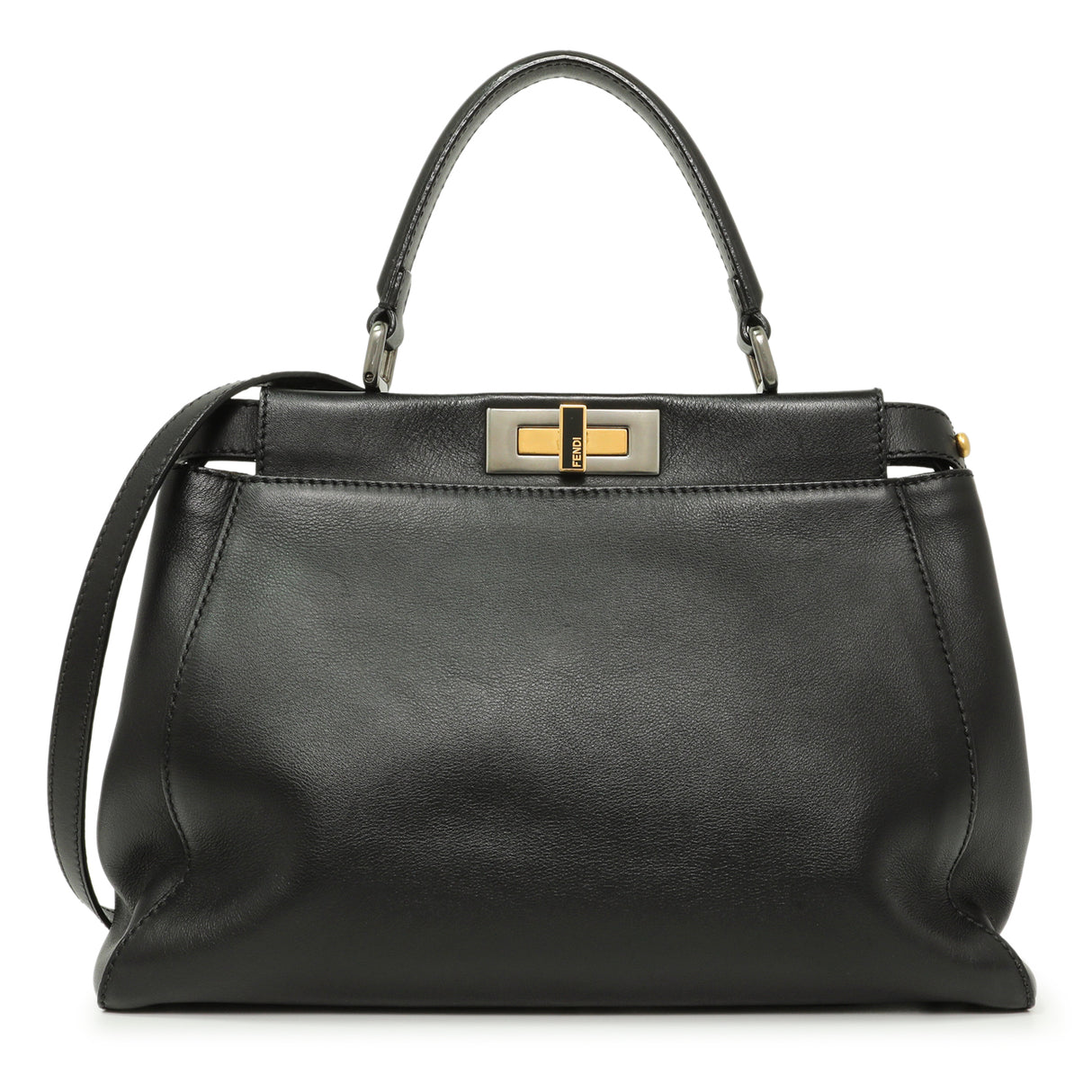 Fendi Black Vitello Seta Medium Peekaboo Iconic Satchel