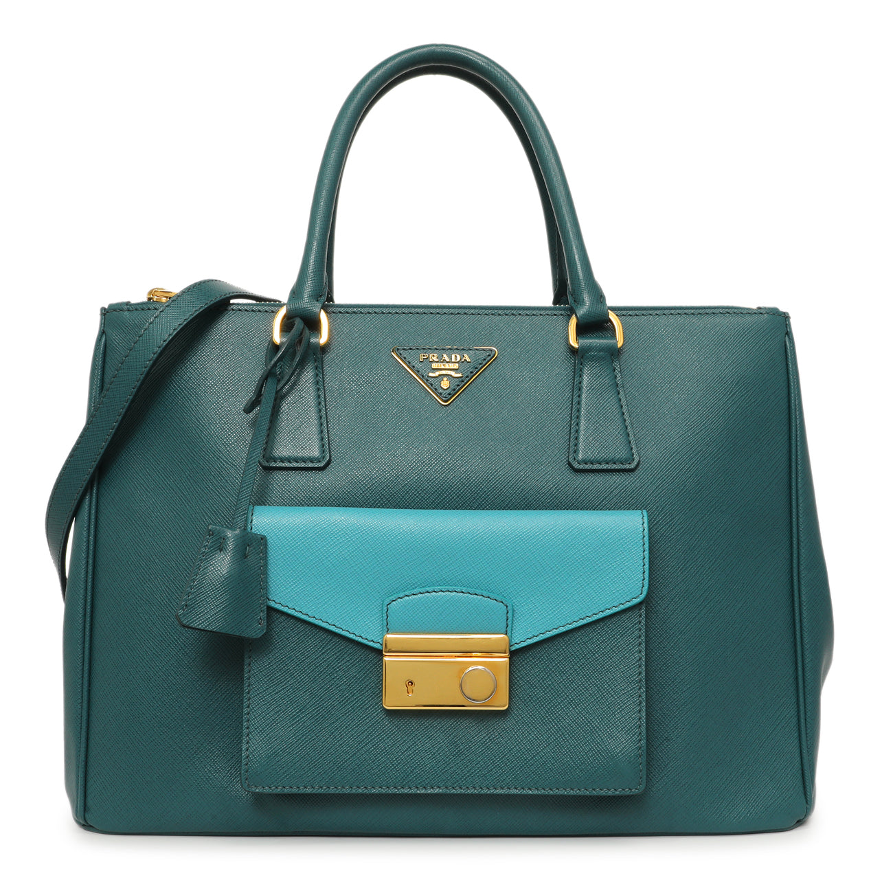 Prada Teal Saffiano Lux Galleria Front Pocket Tote – Modaselle
