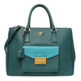 Prada Teal Saffiano Lux Galleria Front Pocket Tote