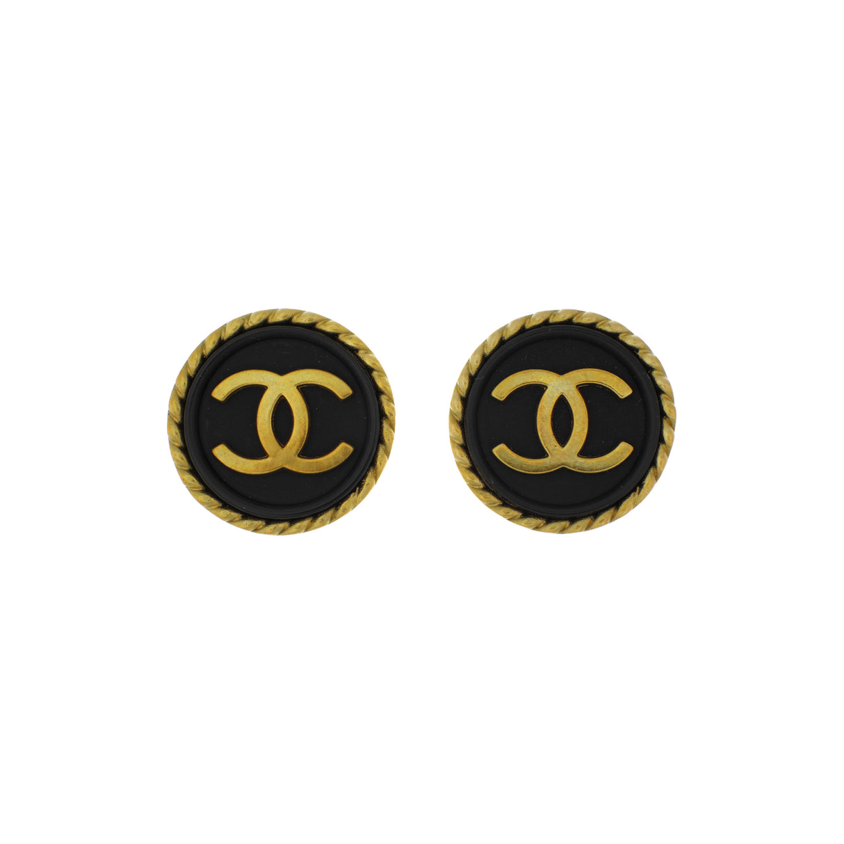 Chanel Gold Black CC Clip On Earrings Designer Jewellery Chanel