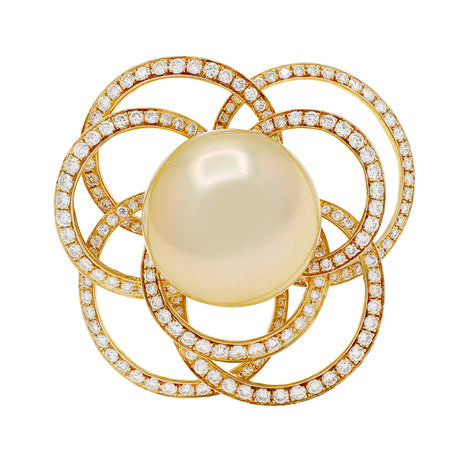 18K Yellow Gold 15.3mm Pearl Blossom Diamond Ring Fine Jewellery Modaselle