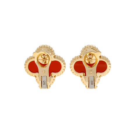 Van Cleef & Arpels 18K Yellow Gold Carnelian Vintage Alhambra Earrings Designer Jewellery Van Cleef and Arpels