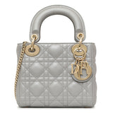 Christian Dior Grey Metallic Lambskin Cannage Mini Lady Dior