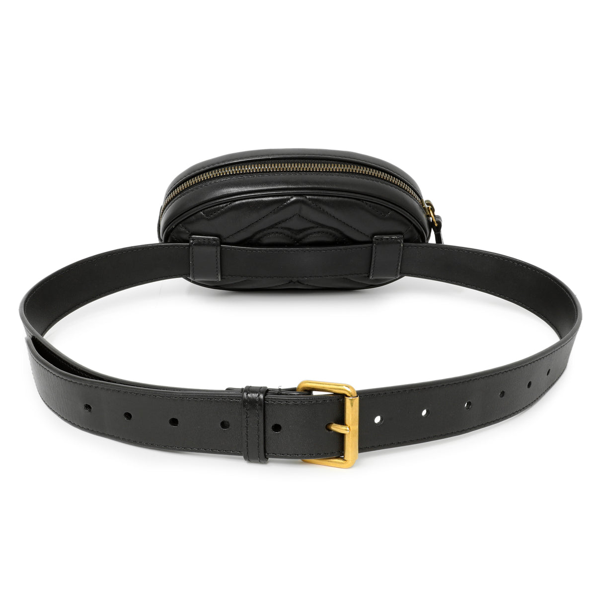 Gucci Black Calfskin Matelasse GG Marmont Belt Bag