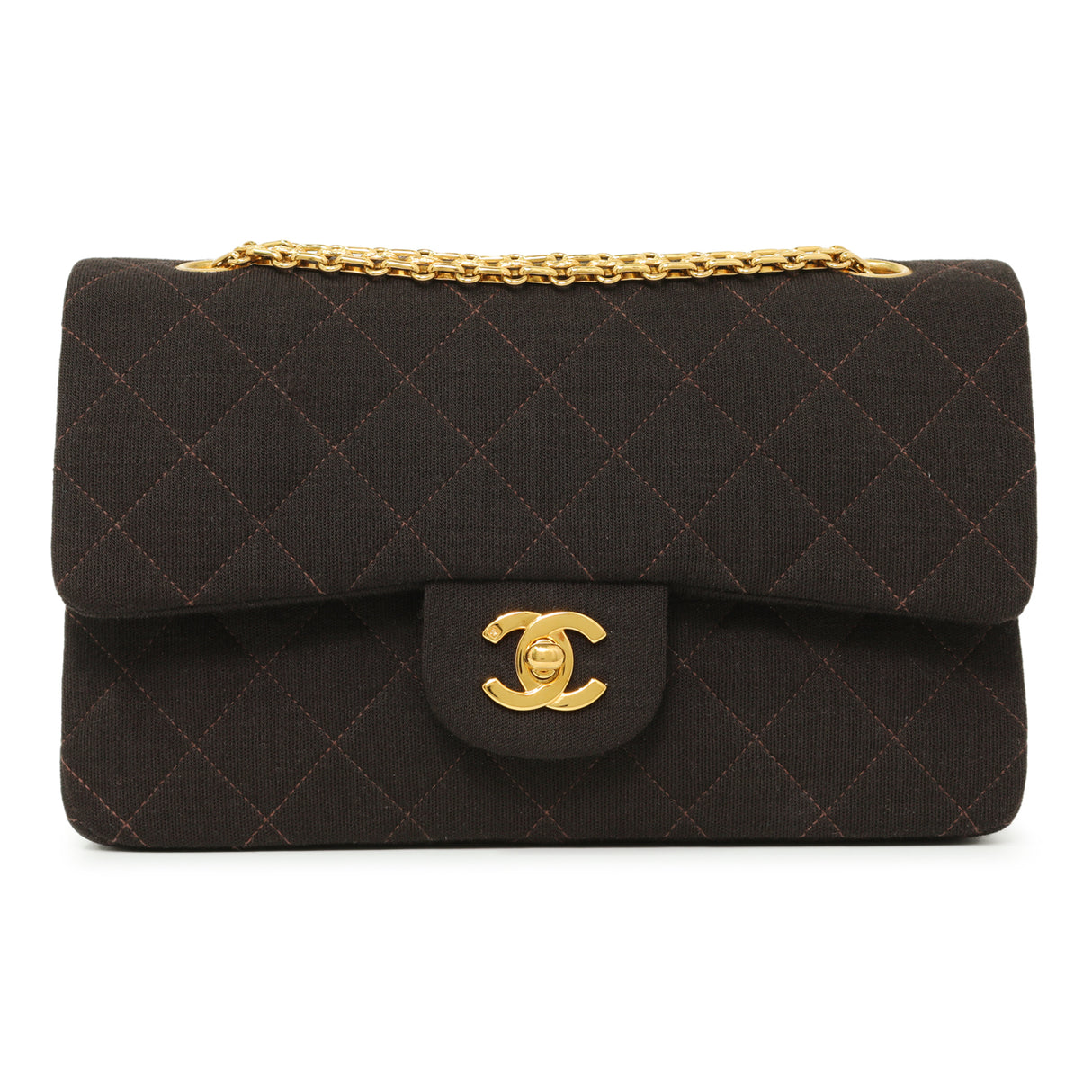 Chanel Brown Quilted Jersey Small Double Flap