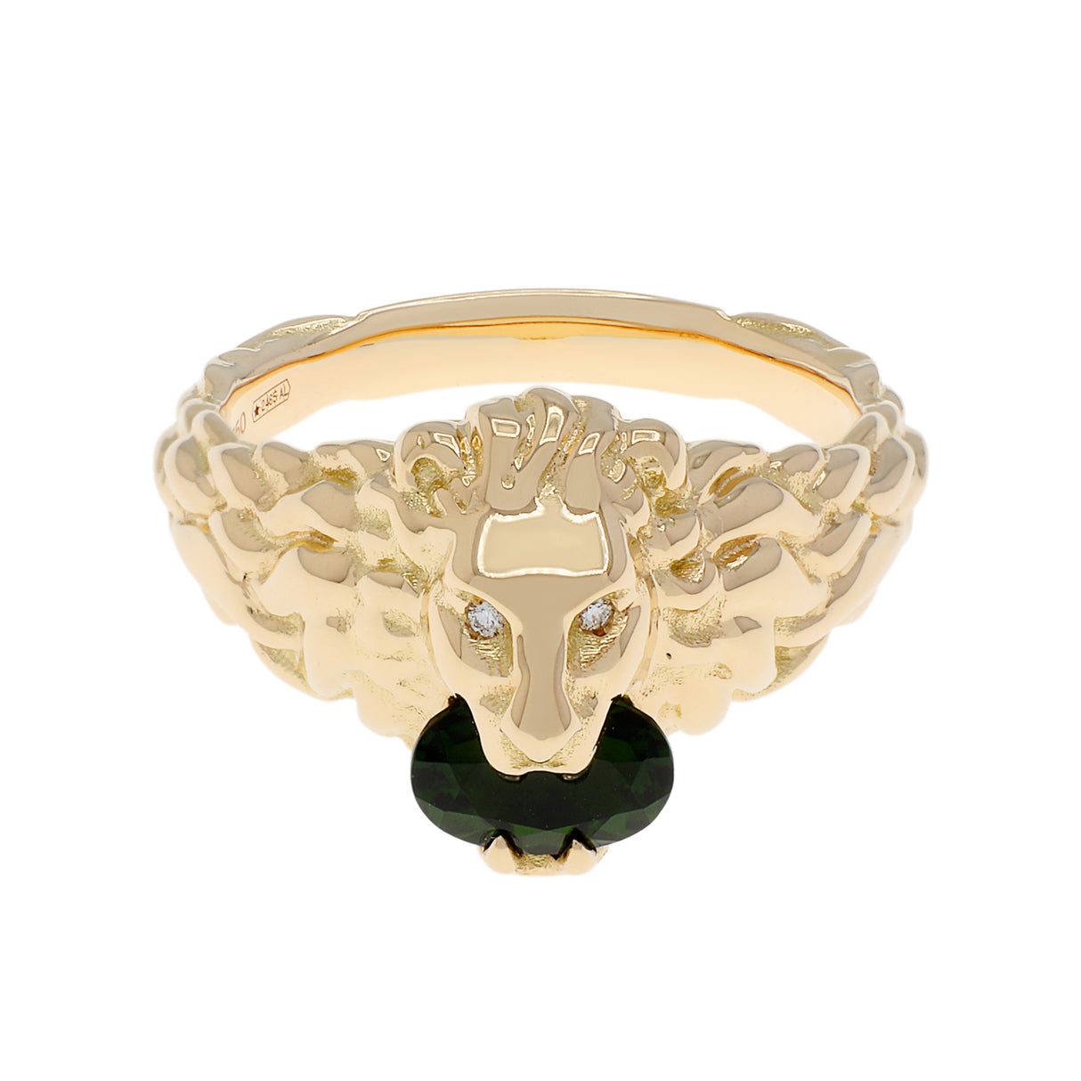 Gucci 18K Yellow Gold Diamond Chrome Diopside Lion Head Ring Designer Jewellery Gucci