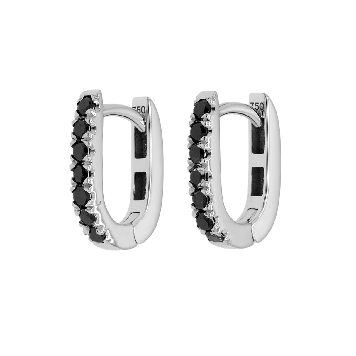 18K White Gold Black Diamond Huggie Earrings