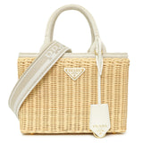 Prada Beige Wicker Linen Medium Tote