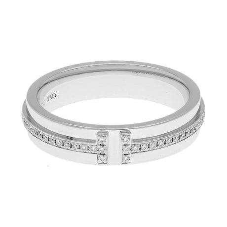 Tiffany & Co. 18K White Gold Diamond Narrow T Ring Designer Jewellery Tiffany and Co