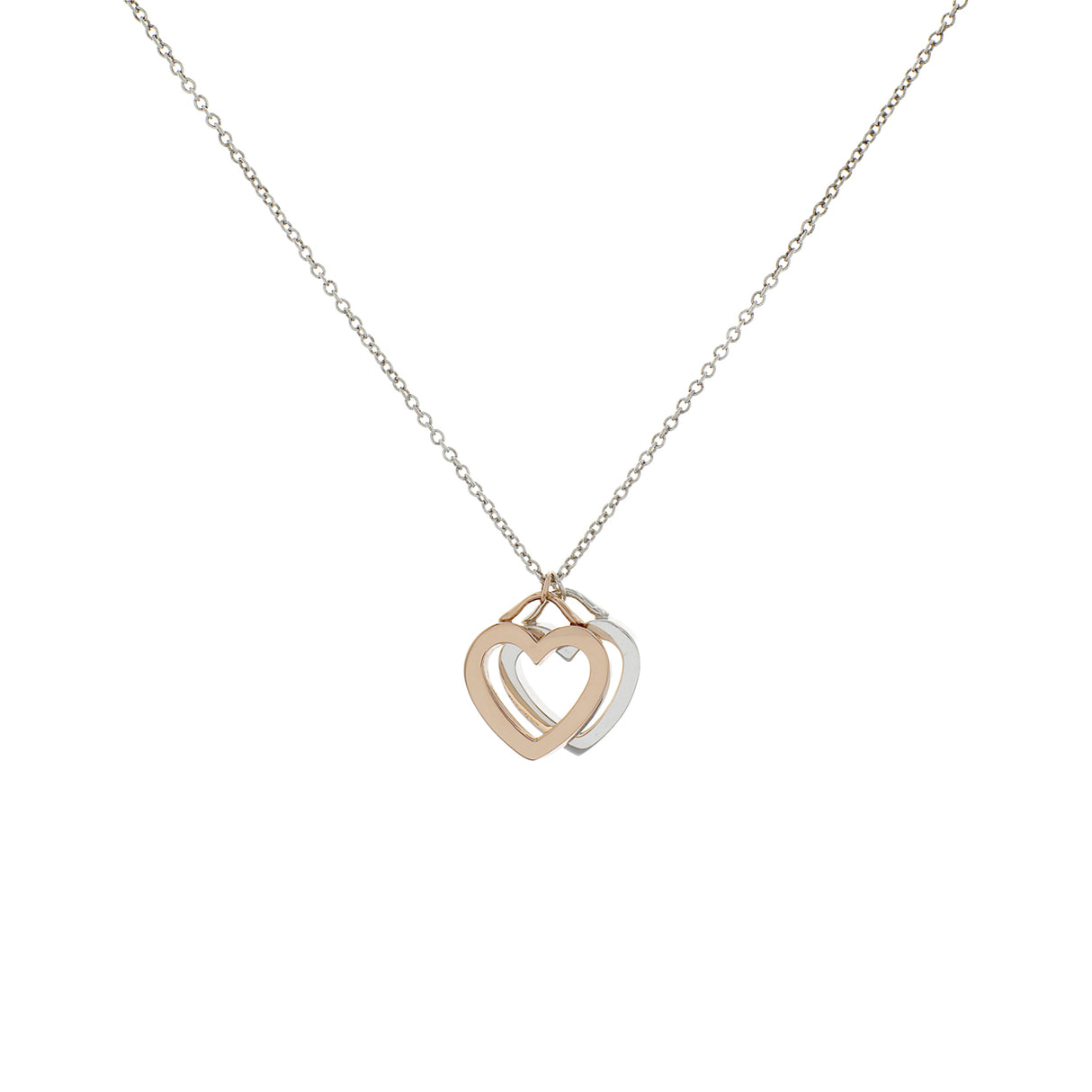 Tiffany & Co. Sterling Silver 18K Rose Gold Double Open Heart Pendant Necklace Designer Jewellery Tiffany and Co