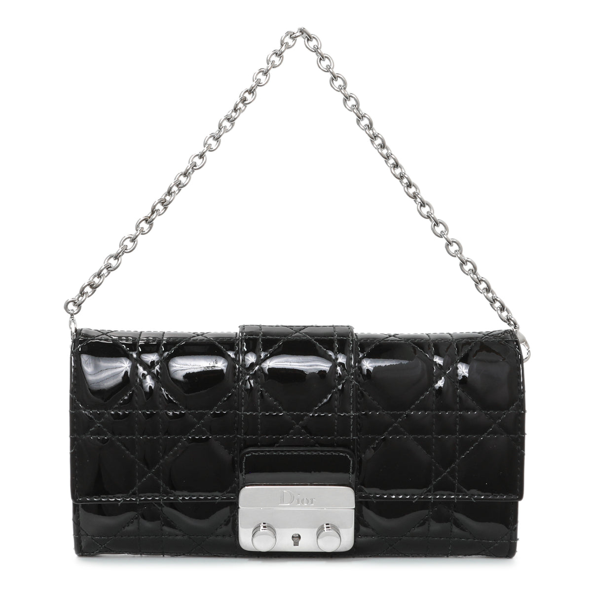 Christian Dior Black Patent Cannage Miss Dior Chain Wallet Handbags Christian Dior