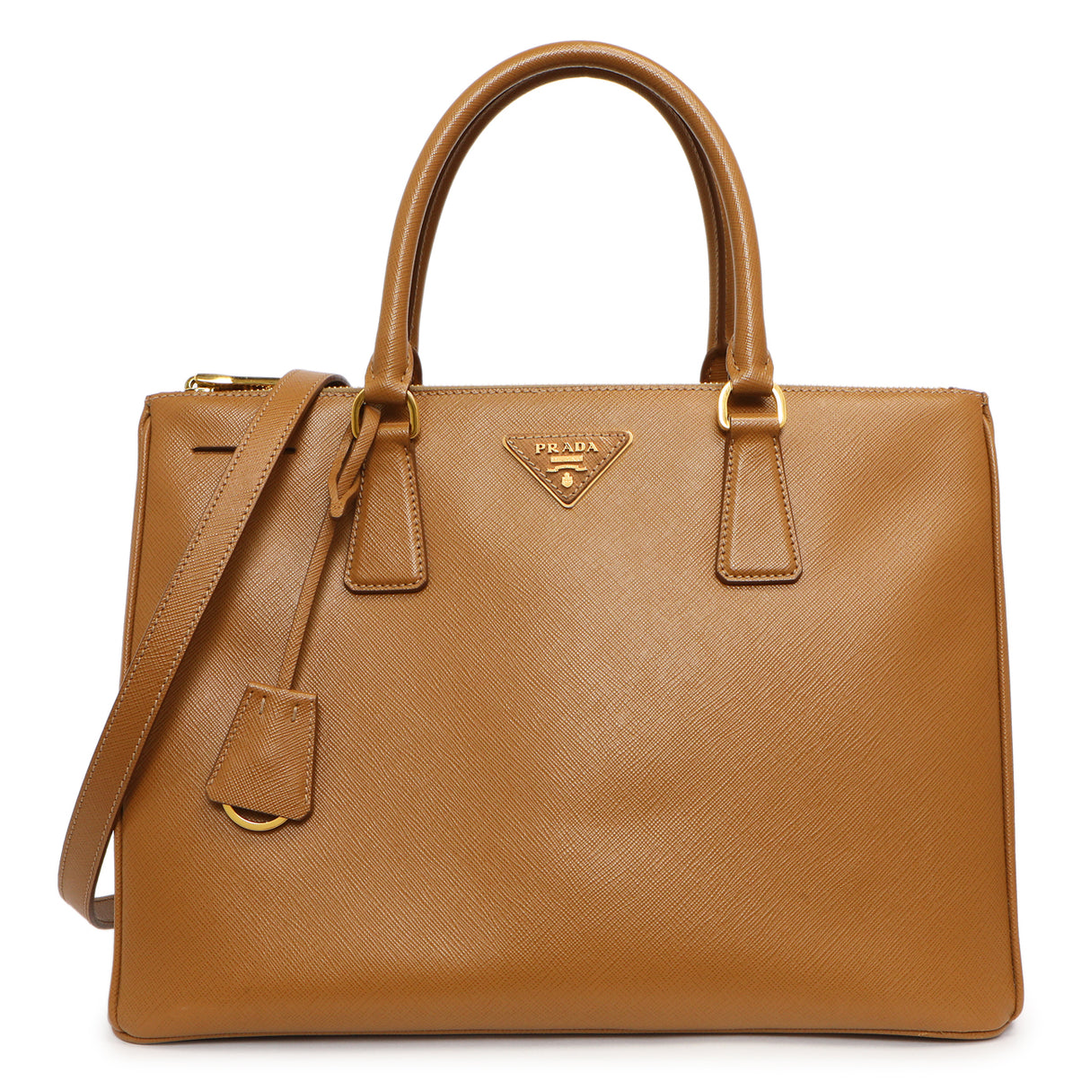 Prada Caramel Saffiano Medium Galleria Double Zip Tote