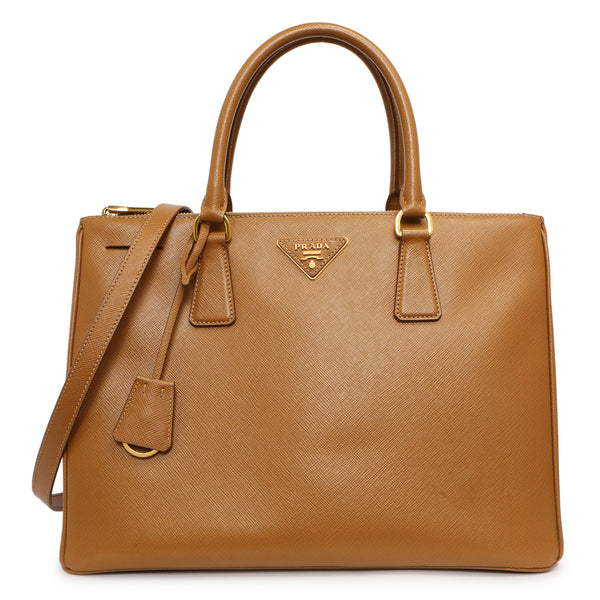 Prada Caramel Saffiano Medium Galleria Double Zip Tote Modaselle