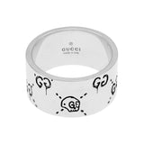 Gucci Sterling Silver GucciGhost Hamlet Skull Wide Band Ring Designer Jewellery Gucci