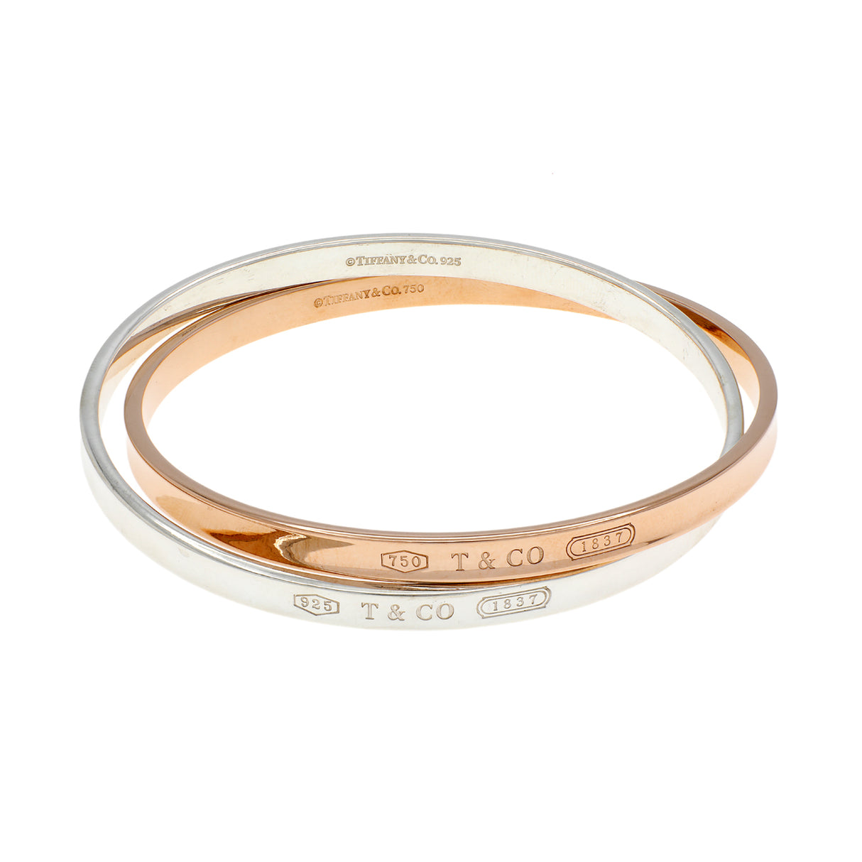 Tiffany & Co. 18K Rose Gold Sterling Silver 1837 Interlocking Circles Bangle Designer Jewellery Tiffany and Co
