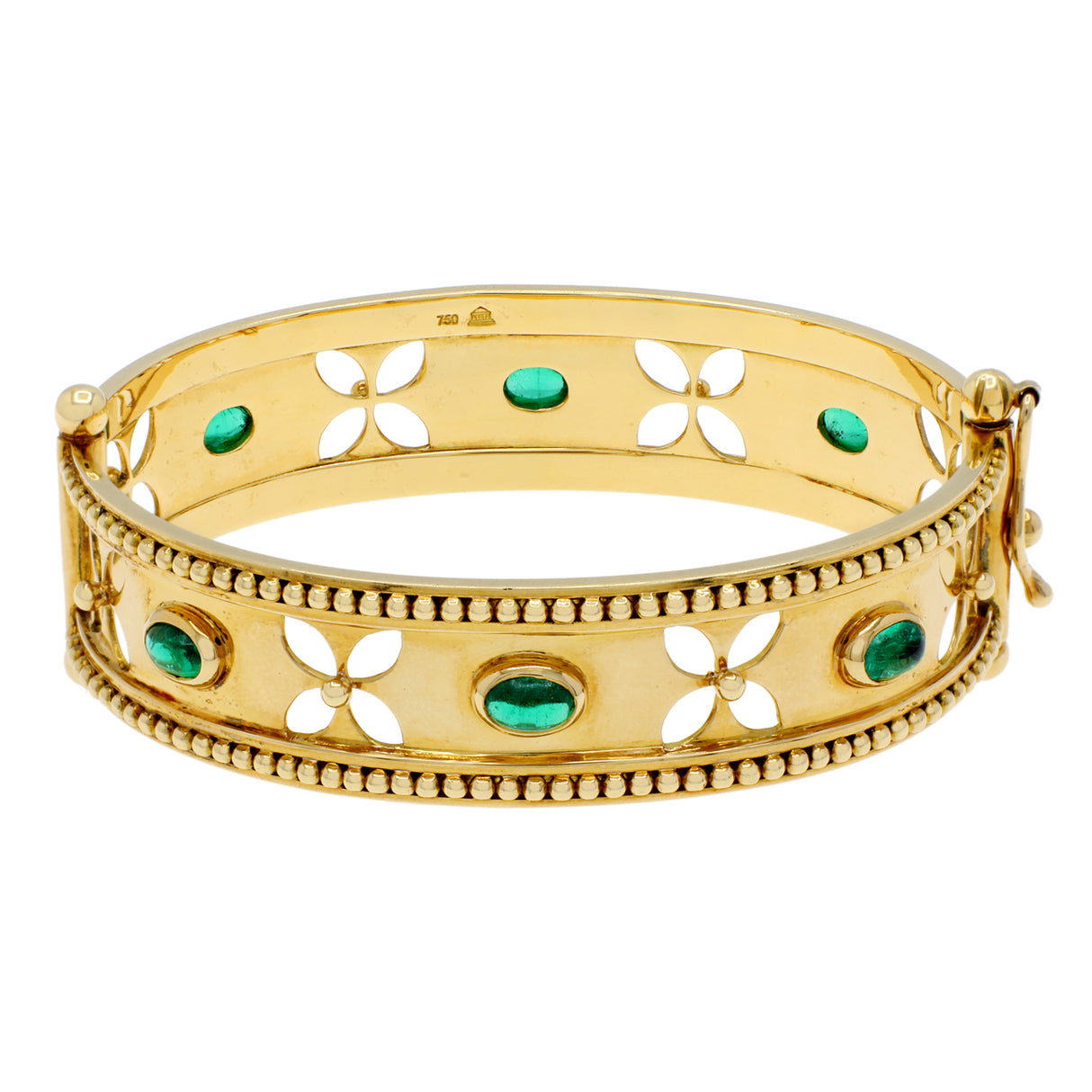 18K Yellow Gold Temple St. Clair 3.18 Carat Emerald Bangle