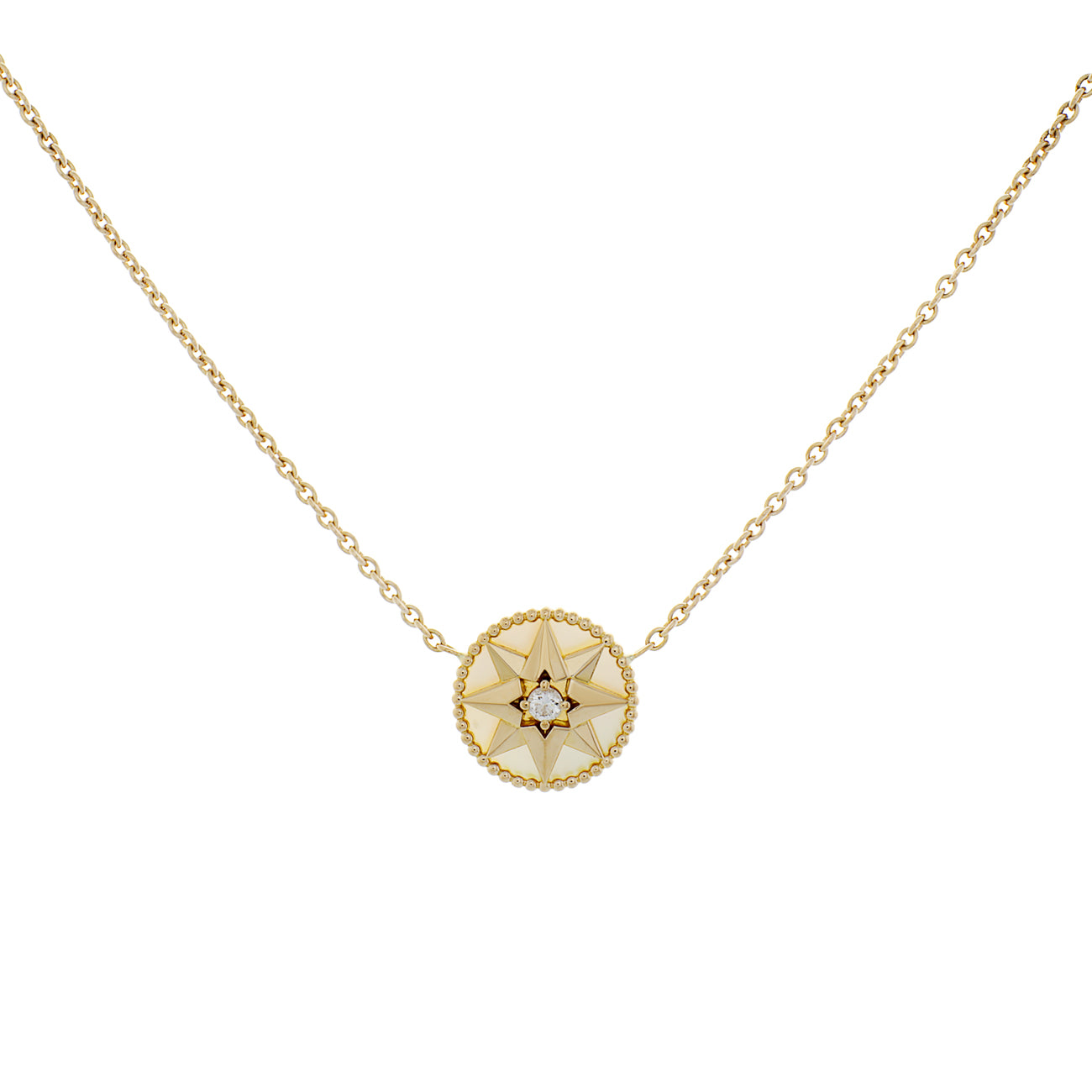 Christian Dior 18K Yellow Gold Diamond Mother of Pearl Rose des