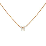 Hermes Rose Gold White Lacquer Mini Pop H Pendant Necklace Designer Jewellery Hermes