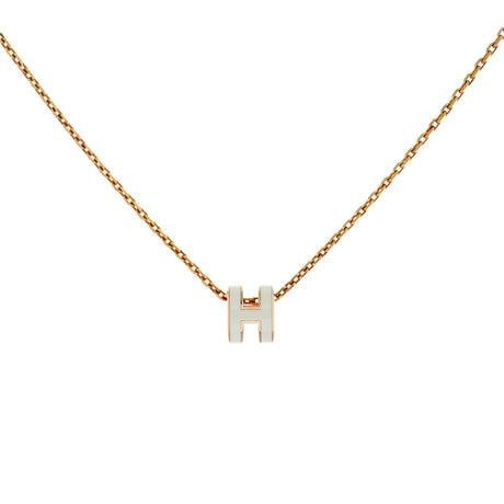 Hermes Rose Gold White Lacquer Mini Pop H Pendant Necklace Designer Jewellery Hermes