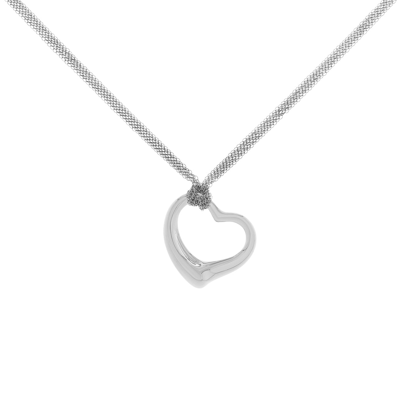 Tiffany & Co. Sterling Silver Open Heart Pendant w/ Mesh Necklace