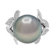 18K White Gold 14.1mm Tahitian Black Pearl Diamond Diamond Blossom Ring Fine Jewellery Modaselle