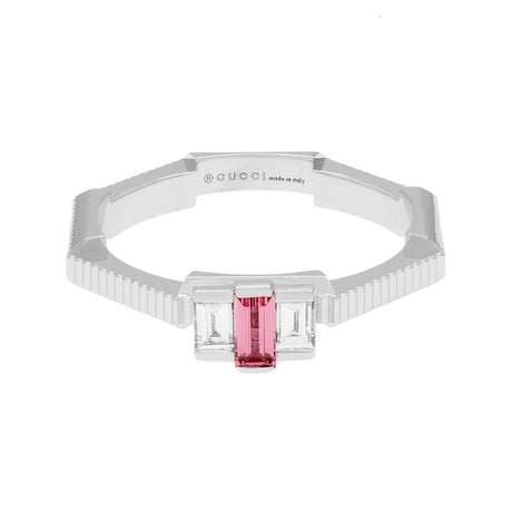 Gucci 18K White Gold Rubellite Diamond Link to Love Ring Designer Jewellery Gucci